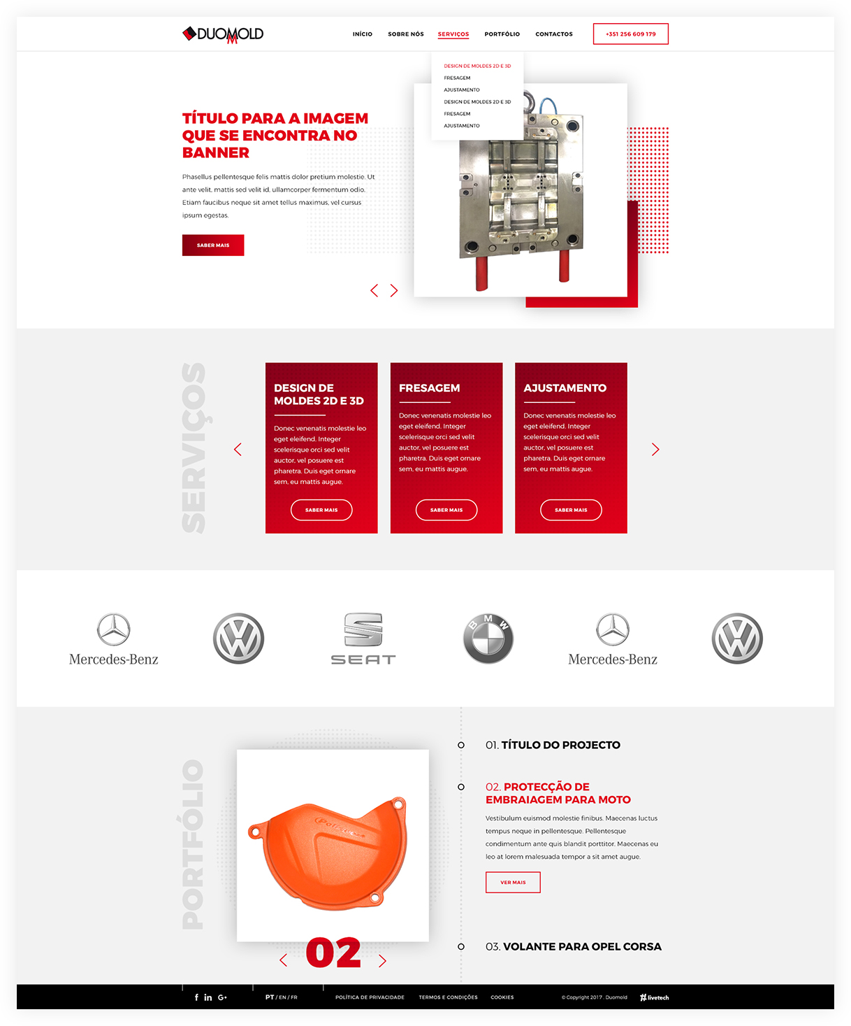 Homepage site de empresa de injecção de moldes