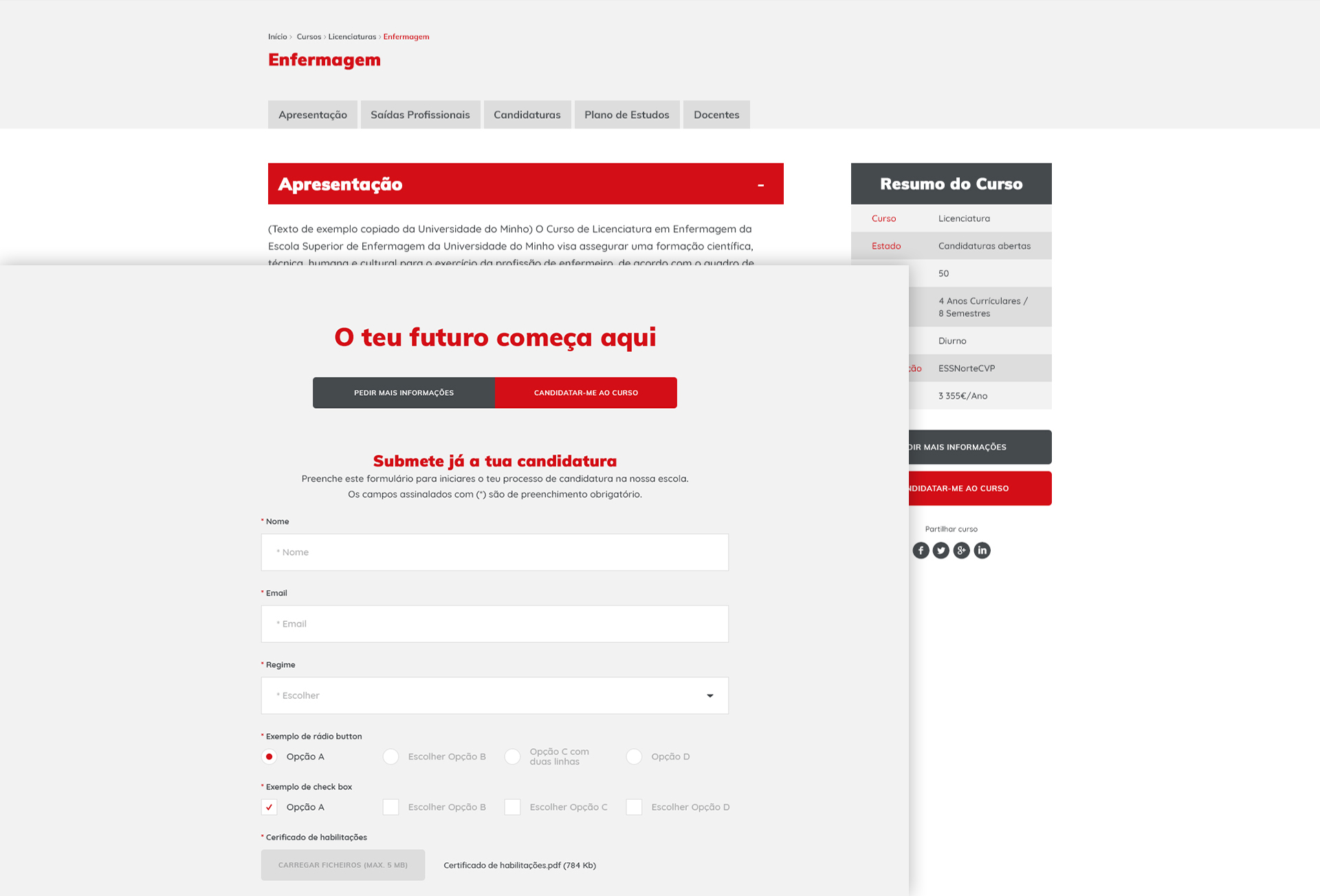 Website Institucional Escola Superior de Saúde Norte Cruz Vermelha Portuguesa